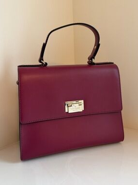 kate spade Burgundy Leather Top-Handle Satchel with Gold-Tone Hardware